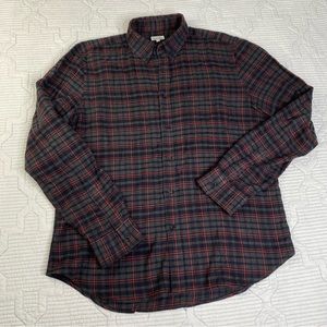 Steven Alan Shirt Mens Large Button Up Plaid Red Gray Pocket Made in USA Casual